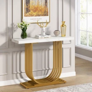 Modern Faux Marble Console Table with Gold Base – 39" Entryway Accent - Picture 1 of 12