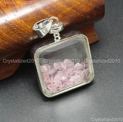 Dijes collar colgante botella de deseos cuadrada de cristal piedras preciosas curativas naturales Foto 1 de 4