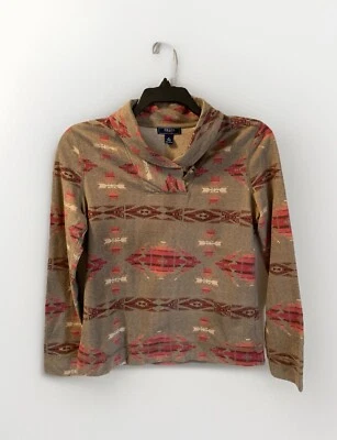 Chaps Top Cotton Southwestern Size M Horn Toggle Button olive geen Foto 1 de 4