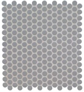 Gray Glossy Penny Round 11.3 in. x 12.2 in. x 6 mm Porcelain Mesh Mounted Mosaic