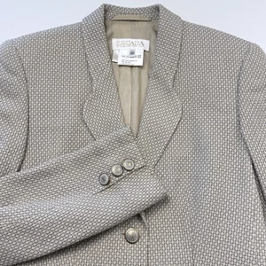 Blazer Escada Margaretha Ley 34 (Pequeño) Beige Taupe Geométrico Seda Mezcla Lana - Imagen 1 de 9