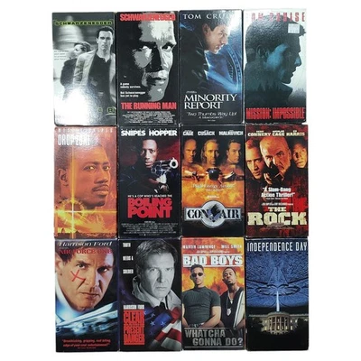 VHS Tapes Lot of 12 Movies Action Eraser Independence Day Bad Boys Con Air Rock - Image 1 of 4