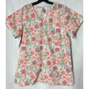 Scrubs By Nick & Sara Top 1x Plus Woman Multicolored Floral Print 18 Ladies - Picture 1 of 5