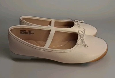 Zapatos para niñas "Wonder Nation", jóvenes talla 3, planos, blancos, tostados, lazos, correas, espuma Foto 1 de 4