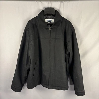 Vintage Old Navy Mens Zip-up Wool Blend Jacket Quilted Black - Image 1 of 4