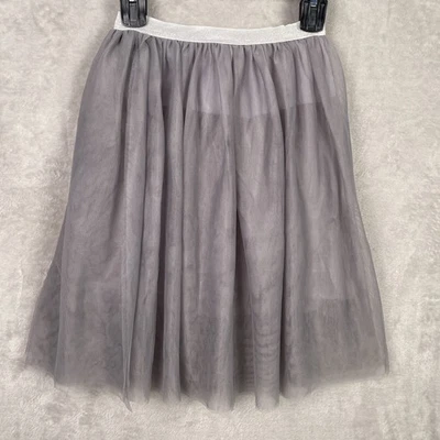 Girls Tulle Skirt Gray Pleated 14 Silver Knee Sheer Lace Pretty XL 16 Coquette - Image 1 of 4