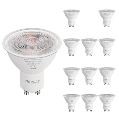 12-Pack GU10 Bulbs 6W, Dimmable, 3000K Soft White 582LM, 50W Halogen Light Bu... - Image 1 of 4