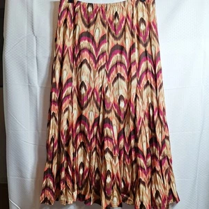 JM COLLECTION Pleated Midi Skirt Sz M Aztec Southwestern Elastic Waist Flare Hem - Picture 1 of 5