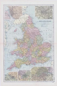 1898 Antique Map ENGLAND & WALES Manchester Bristol London Liverpool (NGA/9) - Picture 1 of 1