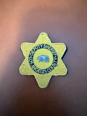 Mini LASD Deputy Sheriff Badge Patch Gold Star w/ Bear Logo + Bonus hook-Back - Image 1 of 2