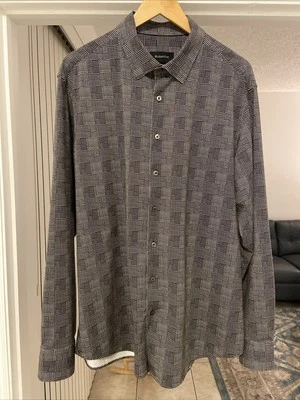 Bugatchi Men’s 8 Way Stretch Cotton Long Sleeve White And Black Shirt Size XL - Image 1 of 4