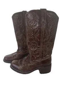 Vintage 80er 90er Frye Campus Stiefel Damen 6,5 braun eckige Zehenpartie Blumenmuster genäht - Bild 1 von 9