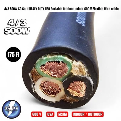 Cable 4/3 SOOW SO 175 pies HD EE. UU. Portátil Exterior Interior 600 V Cable Flexible Foto 1 de 3