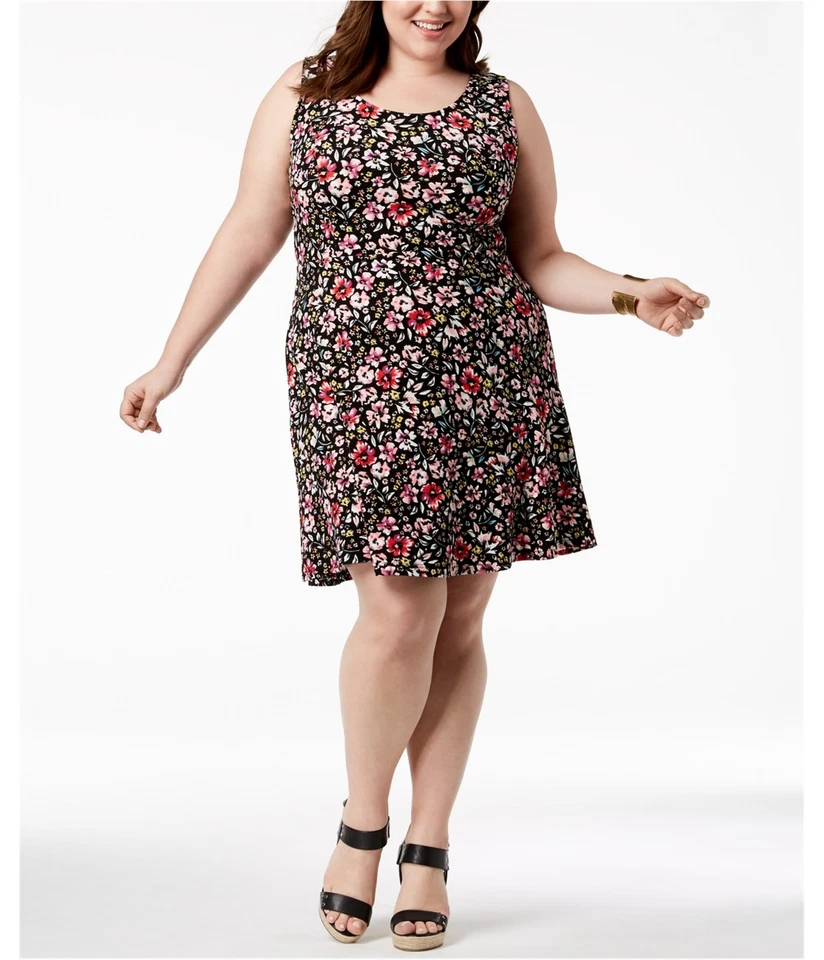 Vestido Fox & Royal Feminino Sem Mangas Floral Linha A, Preto, Plus Size, 2X - Imagem 1 de 1