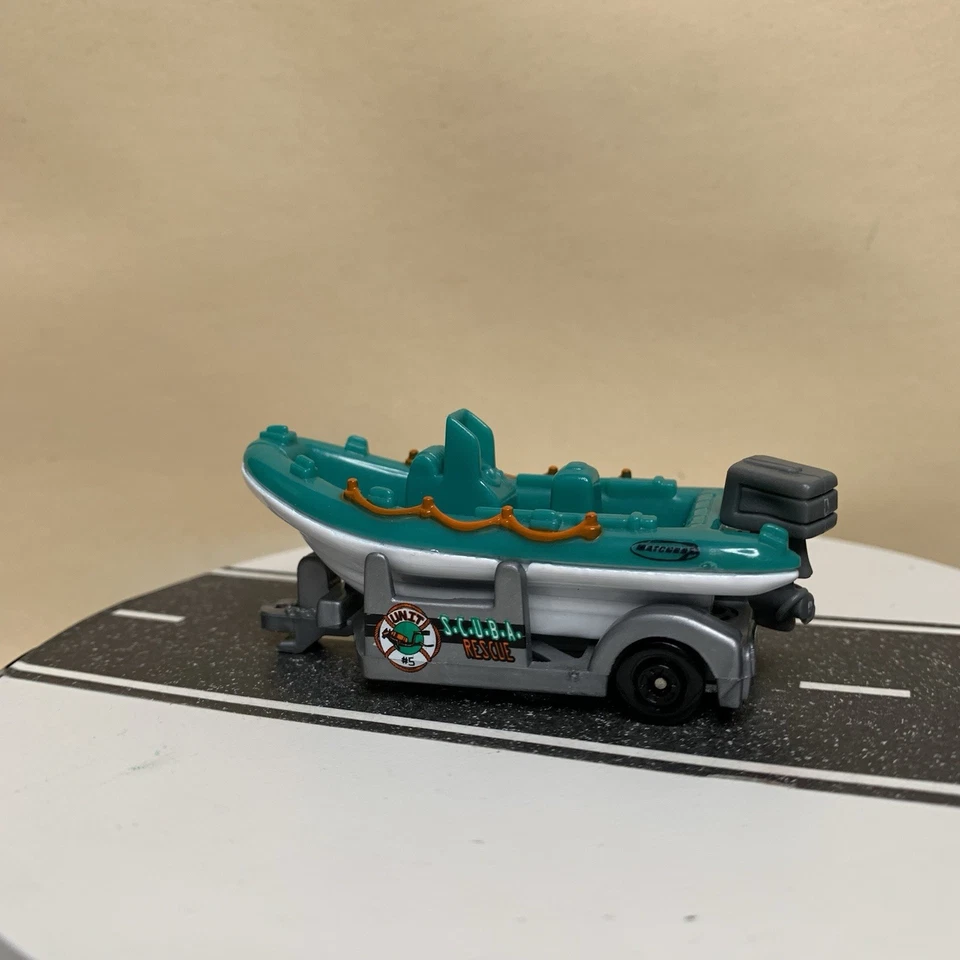 Matchbox #65 White Water Raft/Boat Trailer Gray & Teal Green 1:64 NM - Image 1 of 4