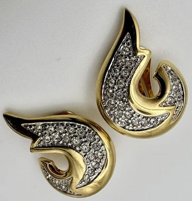 Pierre Lang Ohrringe, schöne PL - Ohr-Clips Vintage , vergoldet mit Stein BO61 - Bild 1 von 3