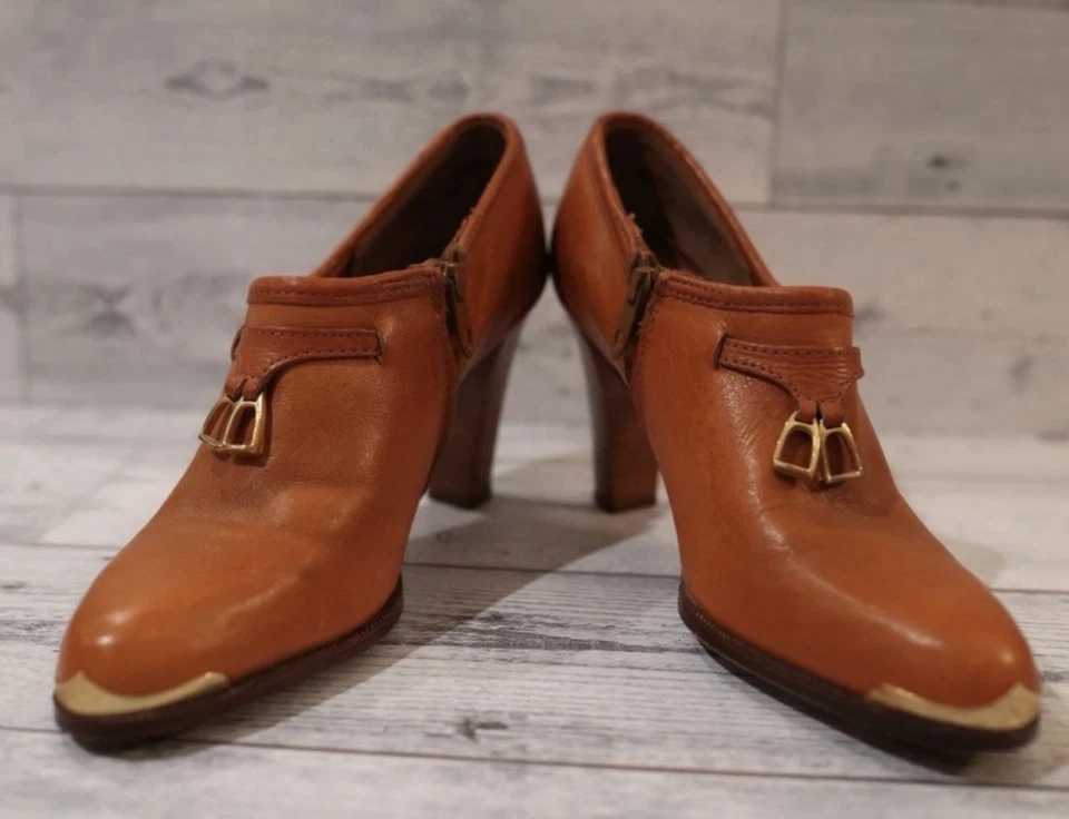 Vintage 1970's Leather Old Maine Trotters Wooden Heel Womens 6.5 AA - Image 1 of 4