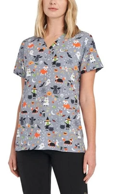 Белый крест женщин Хэллоуин серый скраб Топ Sz 2XL-жуткий животных весело - Изображение 1 из 4