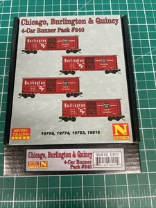 New! N-Scale MT 983-00-240 CB&Q 4-Pack 40’ Boxcars $ 109.95 - Picture 1 of 13