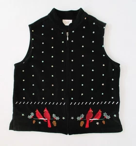 Baxter & Wells Top Women's Black Embroidered Cardinals Corduroy Vest Size M - Picture 1 of 7