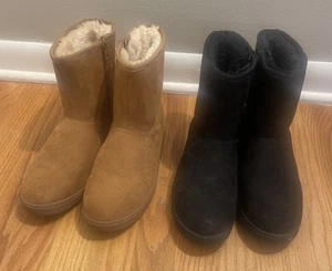 2 Pairs Faux Suede Faux Fur Lined Boots Girls Size 5 Tan Black Target - Picture 1 of 11