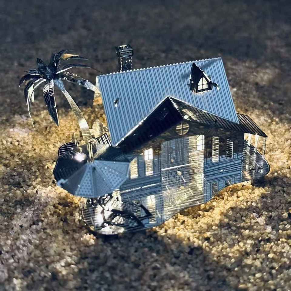 3D металлическая головоломка пляж коттедж металлическое здание сделай сам модель игрушка украшение для взрослых дерево - Изображение 1 из 4
