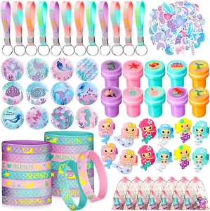 122 Pcs Mermaid Party Favors for Girls Mermaid Theme Bracelets Keychains Pin Bad - Picture 1 of 12