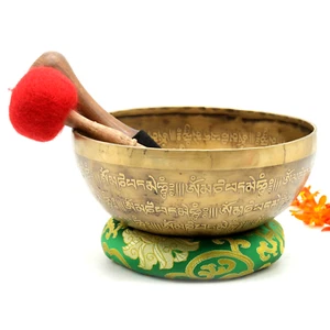 Cuenco de canto tibetano de 25 cm de diámetro - Curación de chakras - Mantra tallado - Cuenco de yogui - Nepal - Imagen 1 de 7