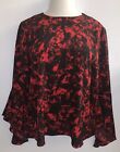 Womens Red & Black Olivia & Grace Long Sleeve Button Back Blouse ~ Size Large L