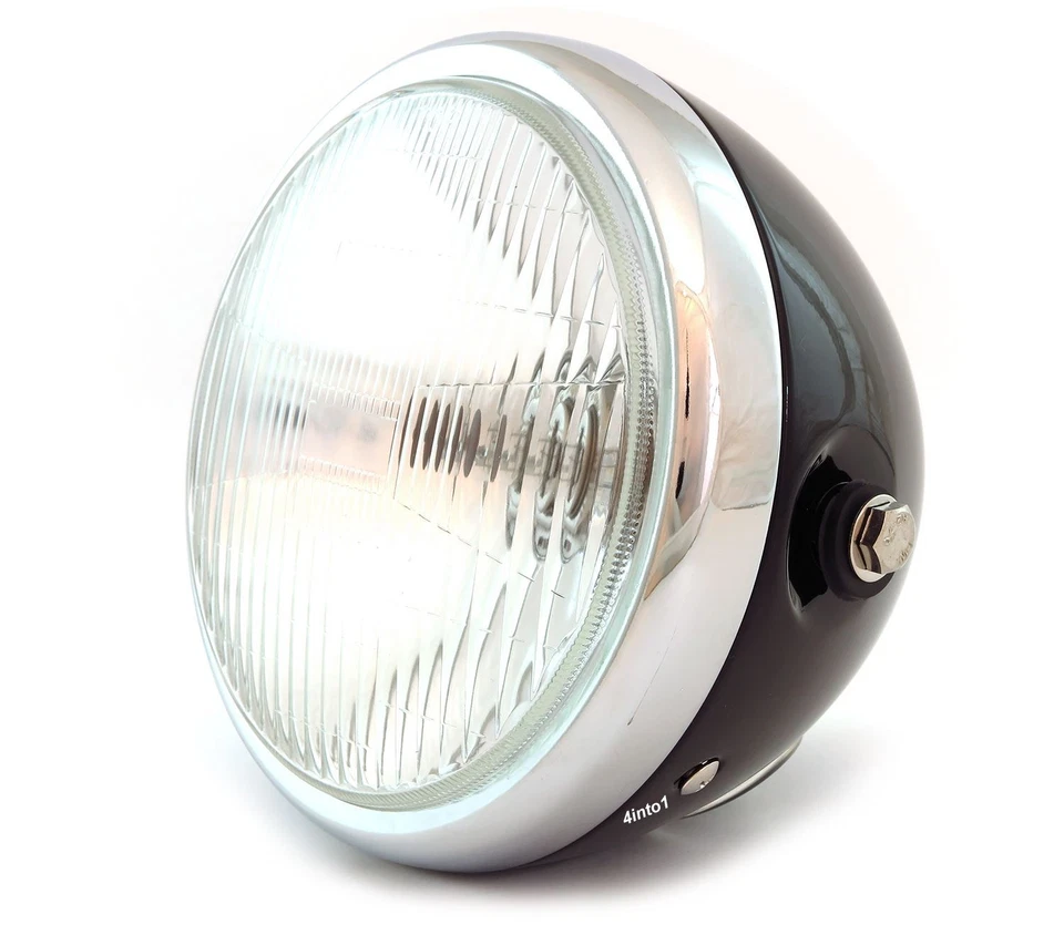 6.5" Bullet Side Mount H4 Halogen Motorcycle Headlight - Gloss Black Chrome - Image 1 of 1