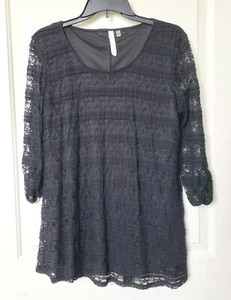 NY Collection Women's Black Lace Tunic Top Lined Size Pettite Large - Picture 1 of 4