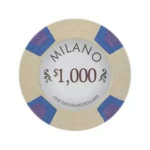 Milano Casino Grade Clay Poker Chip 10-Gram – Pack of 50 $1000 Beige - Picture 1 of 4