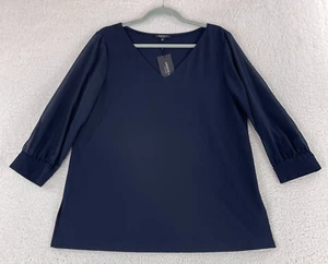Lafayette 148 blau V-Ausschnitt 3/4 Arm Shirt Damen Pullover leicht Größe L - Bild 1 von 15