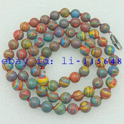 Collar de cuentas gemas redondas turquesa a rayas multicolor de 8 mm 18-36" regalo de cumpleaños Foto 1 de 4