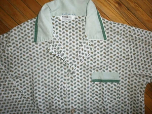 vtg MONTGOMERY WARD PAJAMAS SET OUTFIT Pants Shirt Mod 60s Paisley Shade Green L - Picture 1 of 5