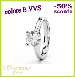 ANELLO SOLITARIO ORO BIANCO 18K DIAMANTE NATURALE E VVS 0.30 CERTIFICATO - Picture 1 of 4