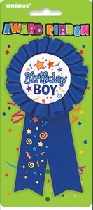 Brand New Blue Birthday Boy Award Ribbon Rosette Badge Birthday Pin Party Favour - Picture 1 of 3
