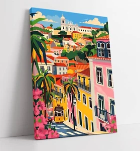 MULTI COLOUR HOUSES TOWN HOME BEDROOM DECOR CANVAS WALL ART PICTURE PRINT - Picture 1 of 2