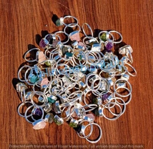 Apatite & Mix Rough Gemstone Rings Lot Silver Plated Wholesale Lot Jewelry - Picture 1 of 7