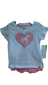 John Deere girls 2-piece T-shirt w/shorts heart horse size 12 months - Picture 1 of 4