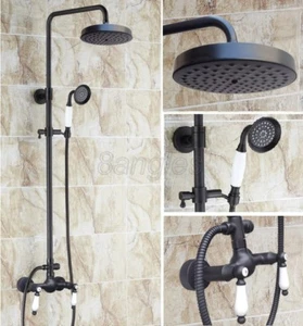 Black Oil Rubbed Brass Bathroom Shower Faucet Set Dual Handles Mixer Tap 8rs475 - Picture 1 of 6