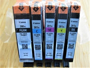 5SZT ORYGINALNY CANON PIXMA PGI-280XL PGBK CLI-281XL BK C M Y ZESTAW WKŁADÓW ATRAMENTOWYCH OEM - Zdjęcie 1 z 3