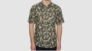 $69 BALDWIN Men Green Floral Short Sleeve Button Collard Linen Shirt Size Small - Picture 1 of 3
