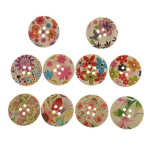 10pcs Round Wood 4 Hole Pattern Embellishment 50mm - Picture 1 of 6