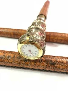 nautical wooden walking stick cane, hand stitched leather stick with clock - Picture 1 of 5