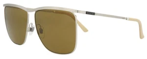 GUCCI GG0821S-002 Unisex Square Designer Sunglass Silver Black Beige/Brown 62 mm - Picture 1 of 3