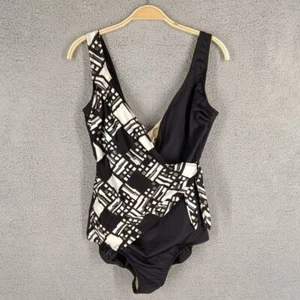 Costume da bagno donna vintage Shore Shapes taglie forti 18W bianco e nero pezzo unico - Foto 1 di 8