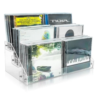 3Tier Clear Acrylic CD Holder Cascading CD Storage Rack,DVD/CD Display Rack & - Image 1 of 4