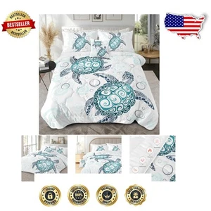 Vibrant Sea Turtle Twin Comforter Set - 4 Piece Soft Microfiber Bedding - Picture 1 of 9