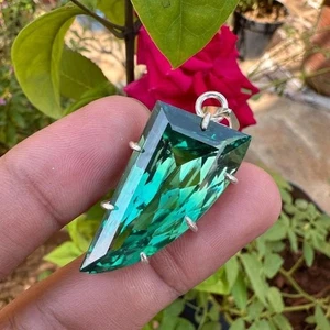 30 Ct Natural Green Tourmaline Gemstone Pendant 925 Sterling Silver Jewelry - Picture 1 of 7